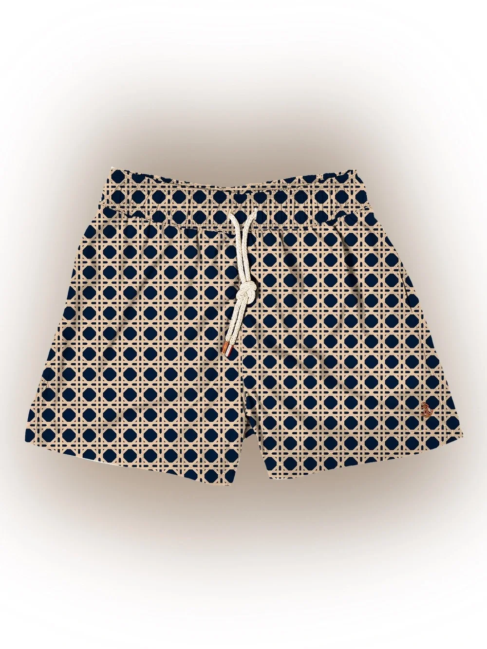 Retromarine Navy & Beige Rattan Swim Shorts Size Large
